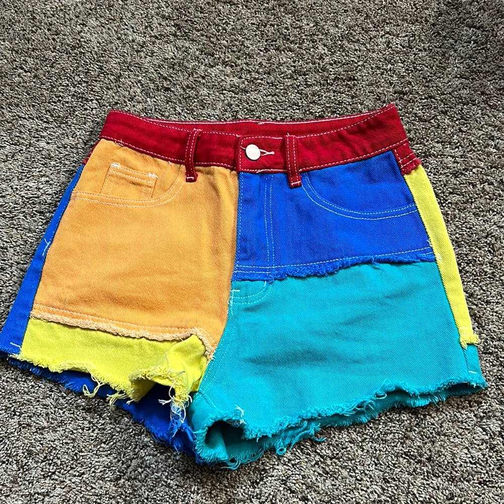 Color-block Jean shorts